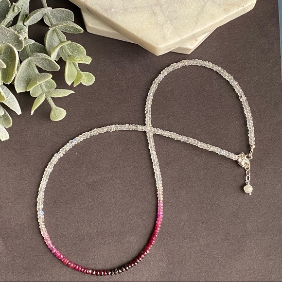 Genuine Ruby & Moonstone Beaded Choker Necklace in sterling silver - Picture 8 of 14